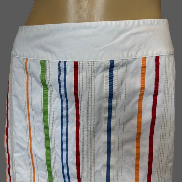 Liz Claiborne Straight Skirt Size 10 White Color Stripes Mid Rise 100% Cotton - Picture 4 of 13